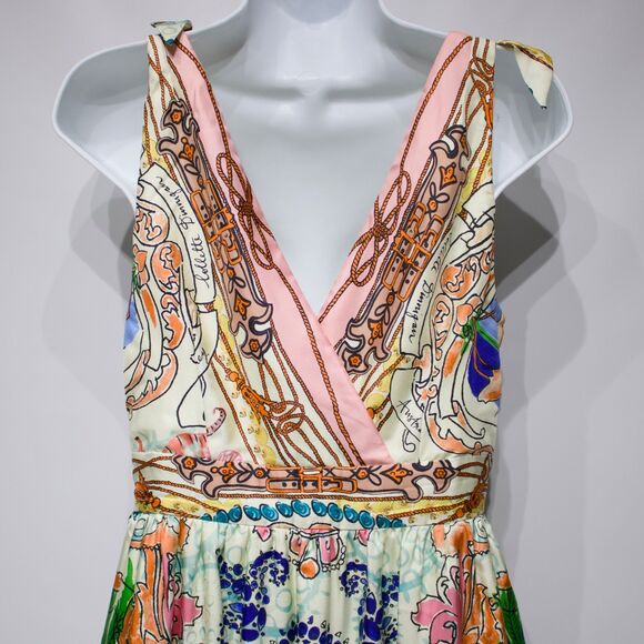 Anthropologie x Collette Dinnigan 100% Silk Midi Dress Shoulder Bows Women Sz. 2 - Picture 9 of 16